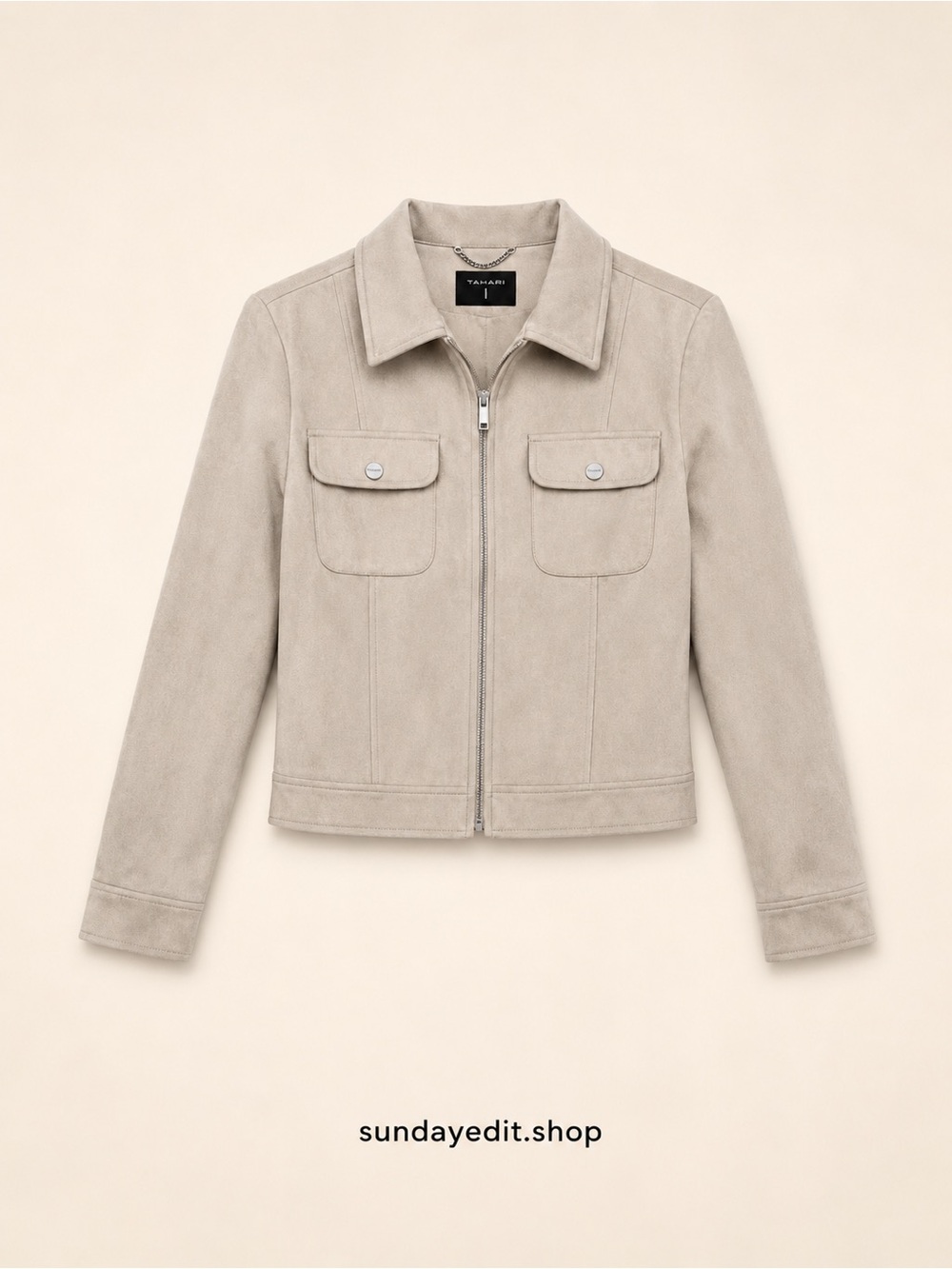 Tahari Light Gray Fauz Suede Zip Jacket | Size Small | NWT